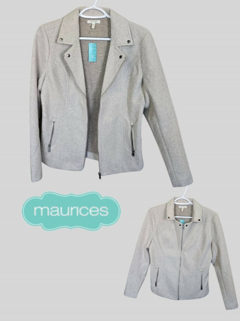 Maurices Cream Moto Asymmetric Front Zip Jacket Womens  Medium NEW